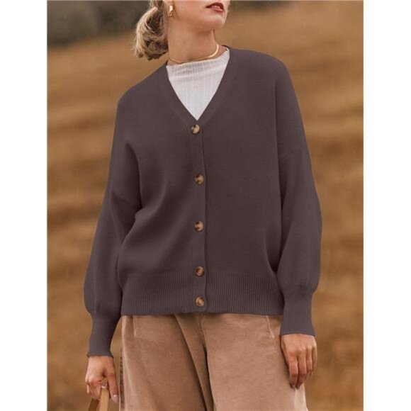 Women's 2025 Fall Casual Long Sleeve Cardigan Nutmeg - Picture 2 of 5